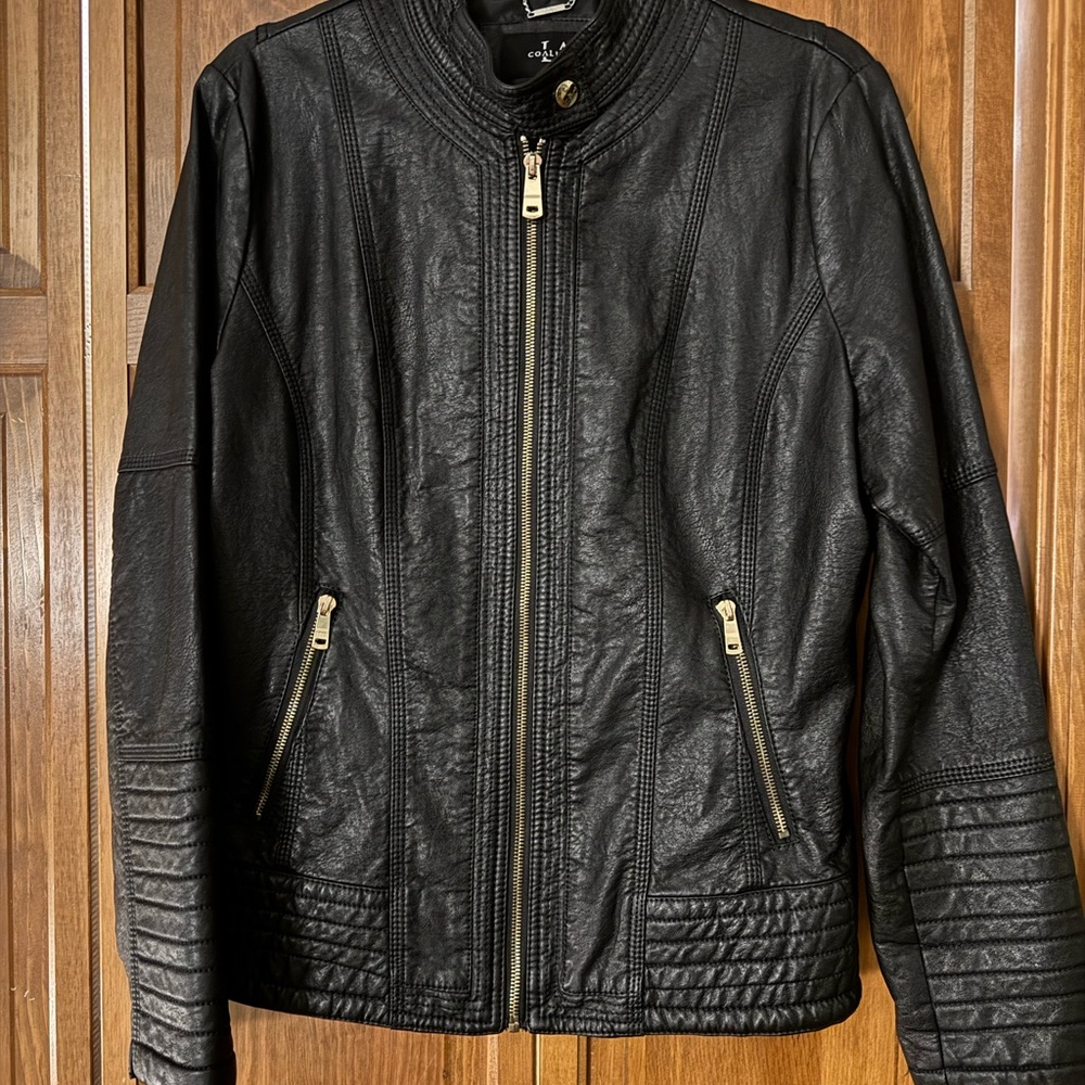 Black Faux Leather Zip-Up Jacket
